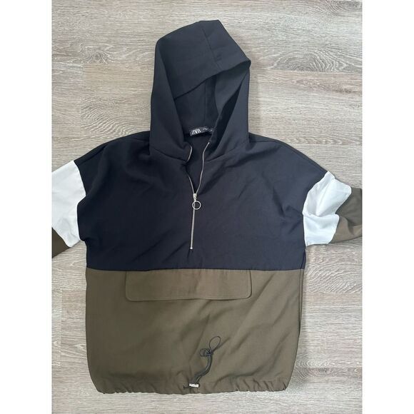 Zara EUC Anorak Hoodie Parka Jacket Size S Colorblock - Picture 10 of 10